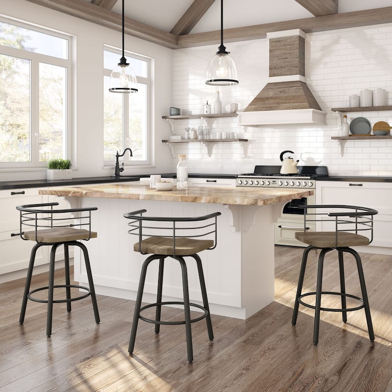 Amisco Brisk Swivel Counter Stool with Distressed Wood Seat