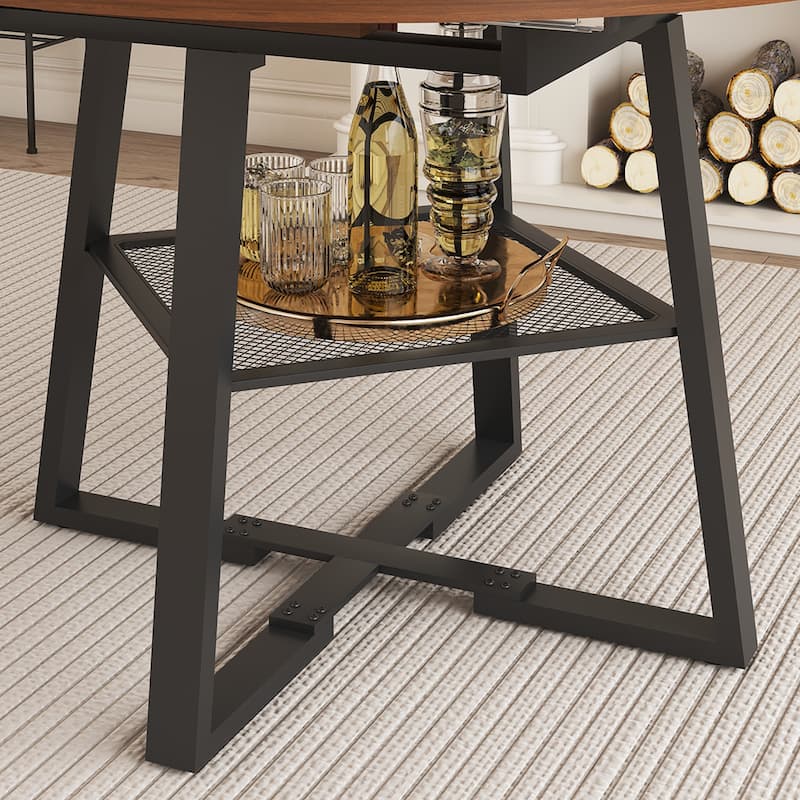 47" Extendable Round Dining Table with Storage for 4-8 People - Circle Table with Metal Frame for Kitchen & Living Room