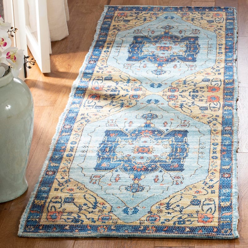 SAFAVIEH Handmade Saffron Emerald Modern Tribal Cotton Rug - 2'3" x 8' Runner - Turquoise/Navy
