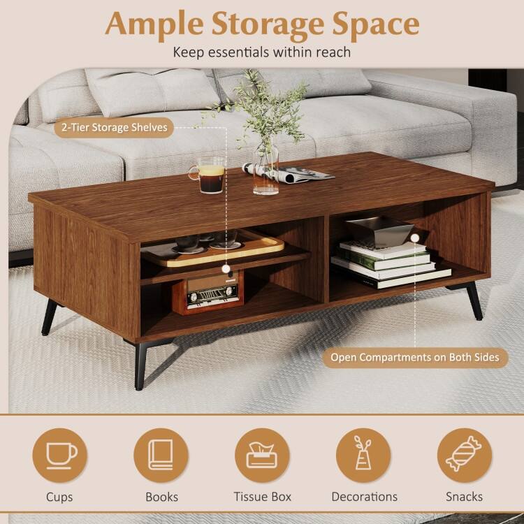 Engineered Wood Metal Coffee Table 2 Shelves 2 Compartments - 47" x 23.5" x 16"