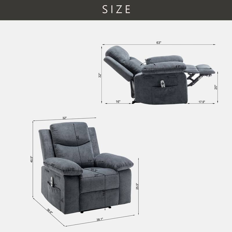 Velvet Power Recliner Chair with Massage and Heating System