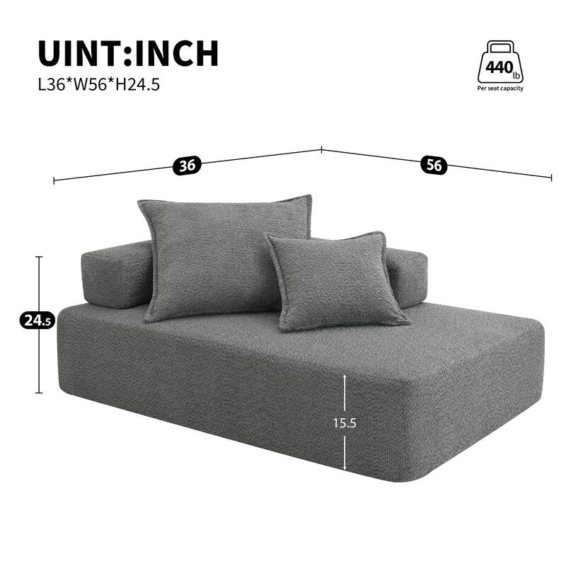 Boucle Fabric Oversized Modular Lounge Sofa Frame with 2 Pillows, No Assembly Required