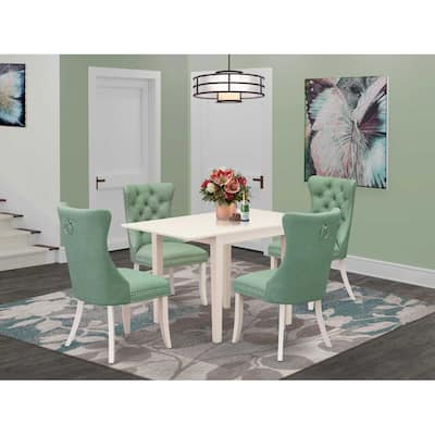 5-Piece Linen White Finish Solid Wood Top-Rectangular Upholstered Dining Room Set -Seats 4