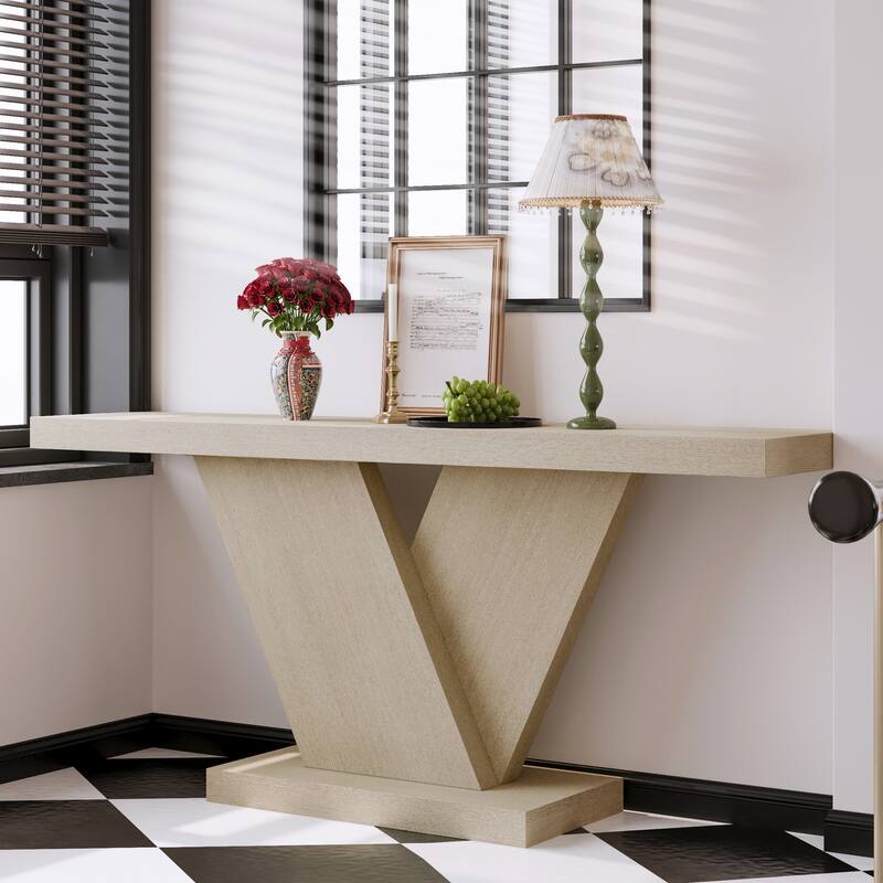 66" Mid-Century Modern X-Leg Console Table with Wood Veneer for Small Space