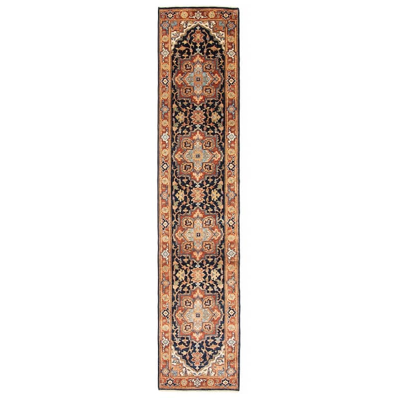 ECARPETGALLERY Hand-knotted Jules Sultane Dark Navy Wool Rug - 2'5 x 11'7 - Dark Navy - 2'5 x 11'7