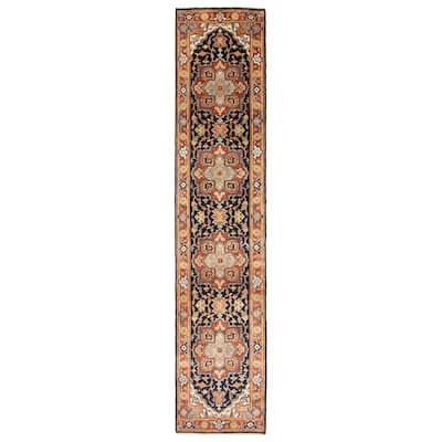 ECARPETGALLERY Hand-knotted Jules Sultane Dark Navy Wool Rug - 2'5 x 11'7