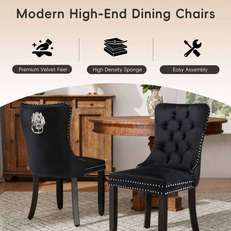 High-end Tufted Velvet Upholstered Nailhead Dining Chair Set of 4