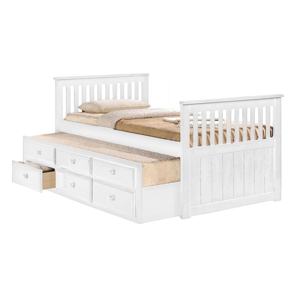 Twin Bed Frame Victorian Style Storage Bed for Kids Boys Bedroom Furniture White