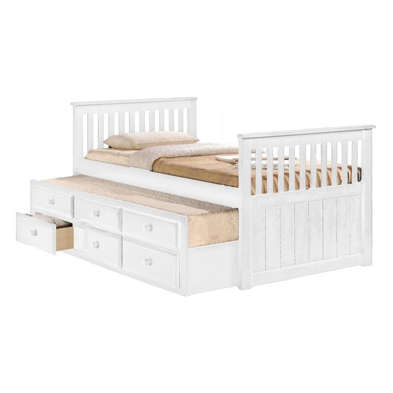 Twin Bed Frame Victorian Style Storage Bed for Kids Boys Bedroom Furniture White