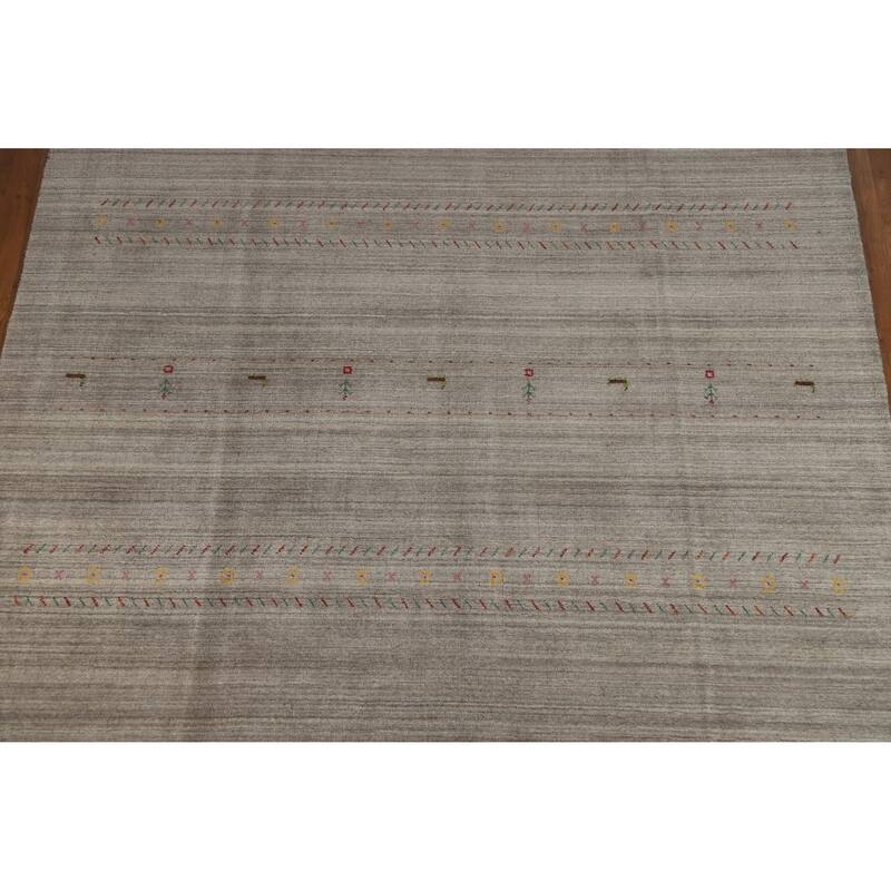 Hand Knotted Oriental 100% Wool Carpet Tribal Animal Pictorial Greys & Charcoal Gabbeh Area Rug - 9' 9'' X 7' 11''