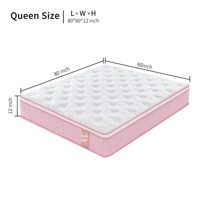 GDFStudio - Isolde 12 Inch Queen Size Pocket-Coil Memory Foam Mattress with Breathable Knitted Fabric