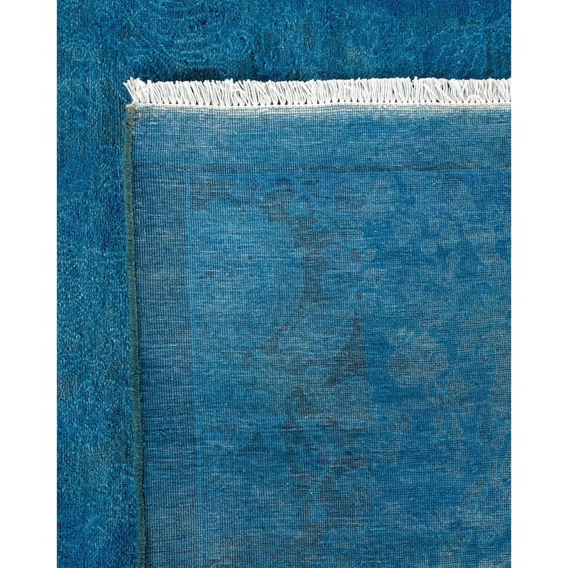 Overton Handknotted Wool Vintage Inspired Contemporary Overdyed Blue Area Rug - 17' 4" x 12' 4"