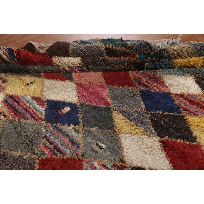 Checkered Geometric Moroccan Oriental Area Rug Handmade Wool Carpet - 9'1" x 12'8"