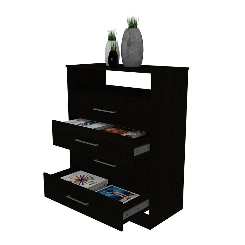 FM Furniture Athens Dresser with 4 Drawers, Open Shelf, and Top Surface for TVs up to 47"