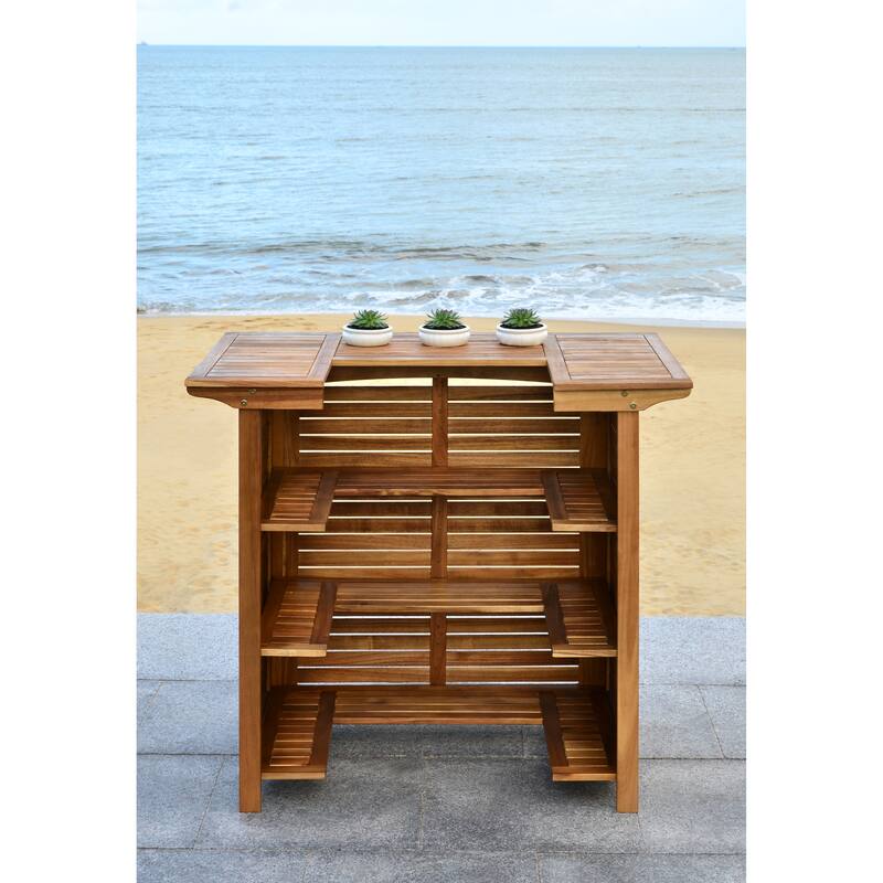 SAFAVIEH Outdoor Kaiya Wood 3-Shelf Bar Table - 27Wx46Dx42H