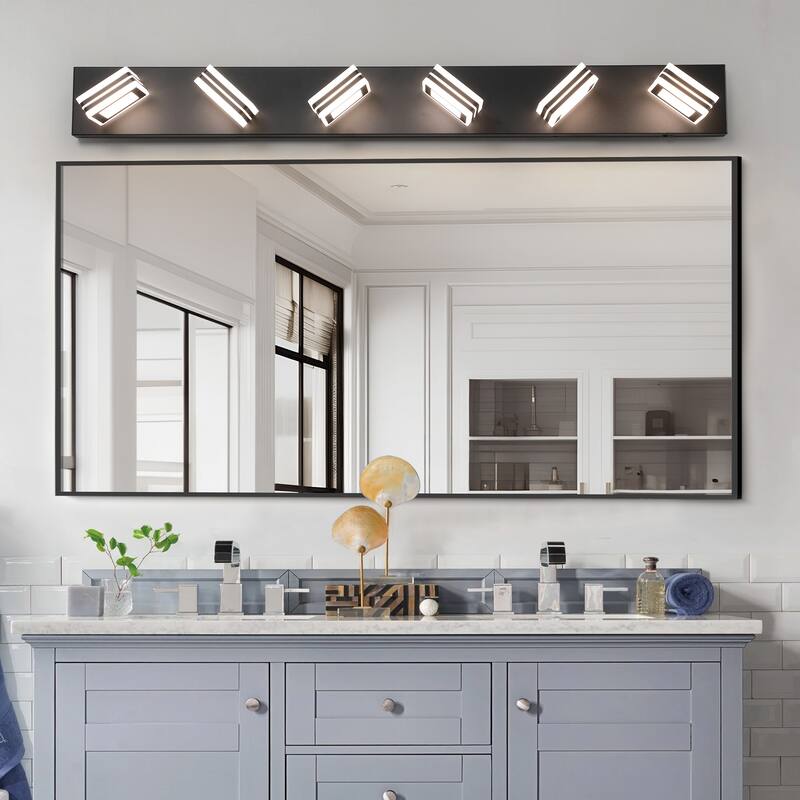 39" Modern 6-Light LED Vanity Light, Square Acrylic Lampshades Wall Mount Fixture for Bathroom, Mirror Lighting