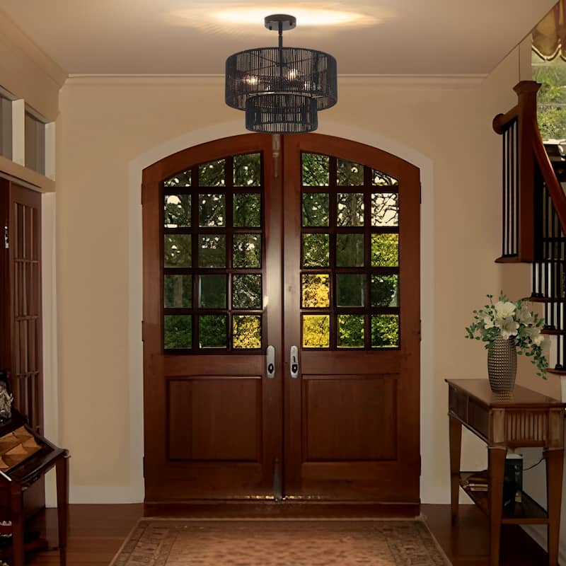 Starsky 4-Light 2-Tier Rattan Semi Flush Mount Ceiling Light