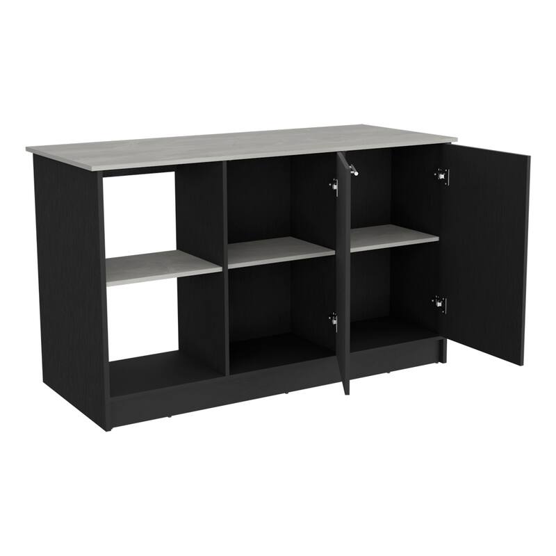 Multi-Functional Kitchen Island with Generous Workspace, Open Shelving, and Enclosed Storage Cabinet for Organized Cooking