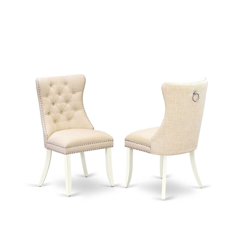 Modern Parson Dining Chairs - Light Beige Linen Fabric, Set of 2, Padded Comfort