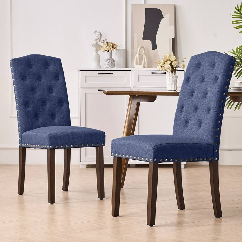 Fabric Upholstered Tufted High Back Dining Chairs with Nailhead Trim