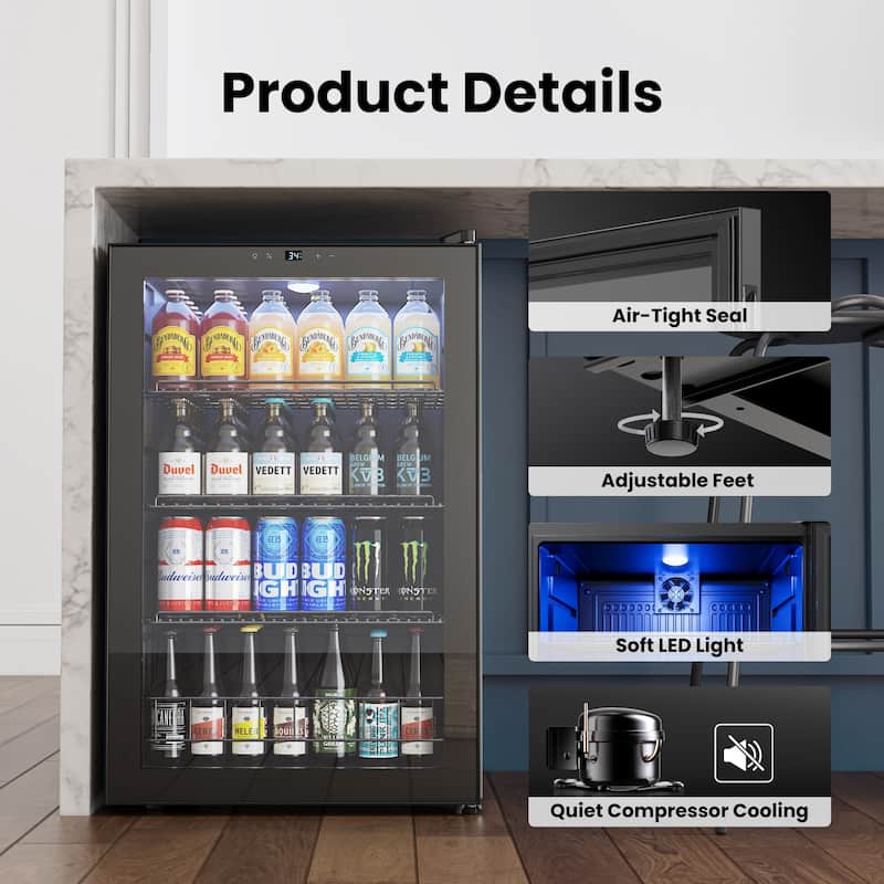 141-Cans Beverage Cooler, Mini Fridge with Adjustable Shelves