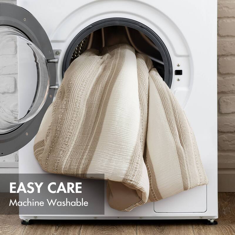 GDF Studio - Amara Textured Cotton Comforter 3-Piece Set with Waffle and Gauze Weave