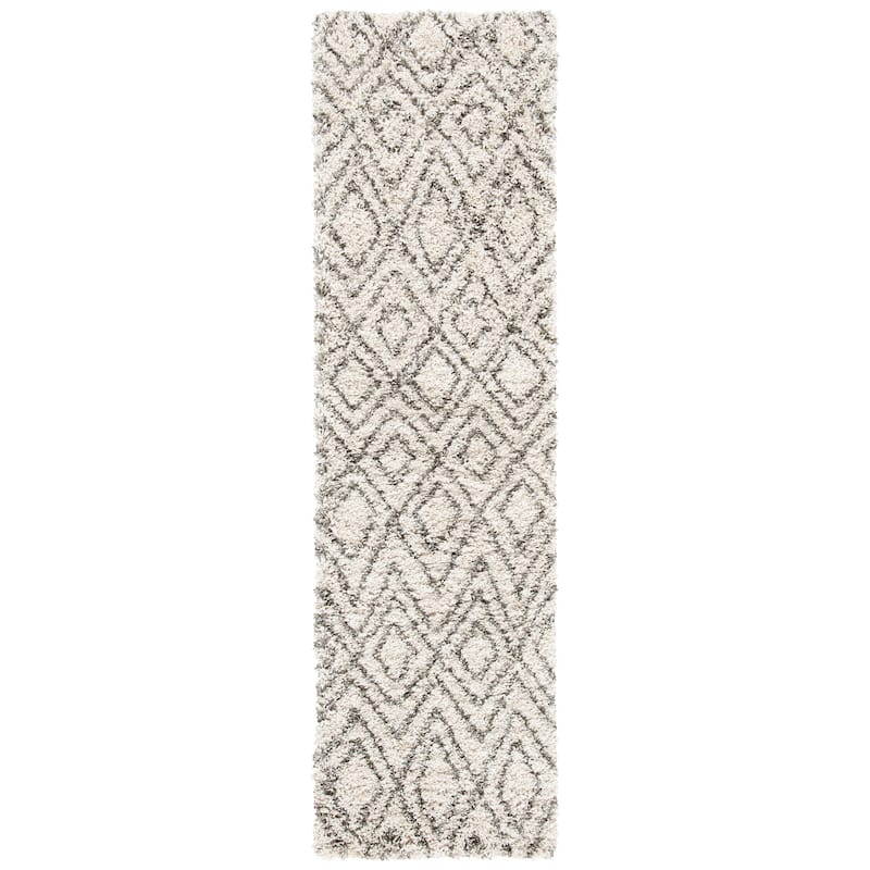 SAFAVIEH Hudson Shag Godelind Moroccan Boho 2-inch Thick Rug - 2'3" x 8' Runner - Ivory/Grey
