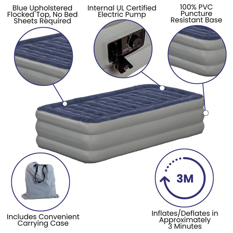 18" Blow-Up Air Mattress with Internal Electric Pump and Carrying Case
