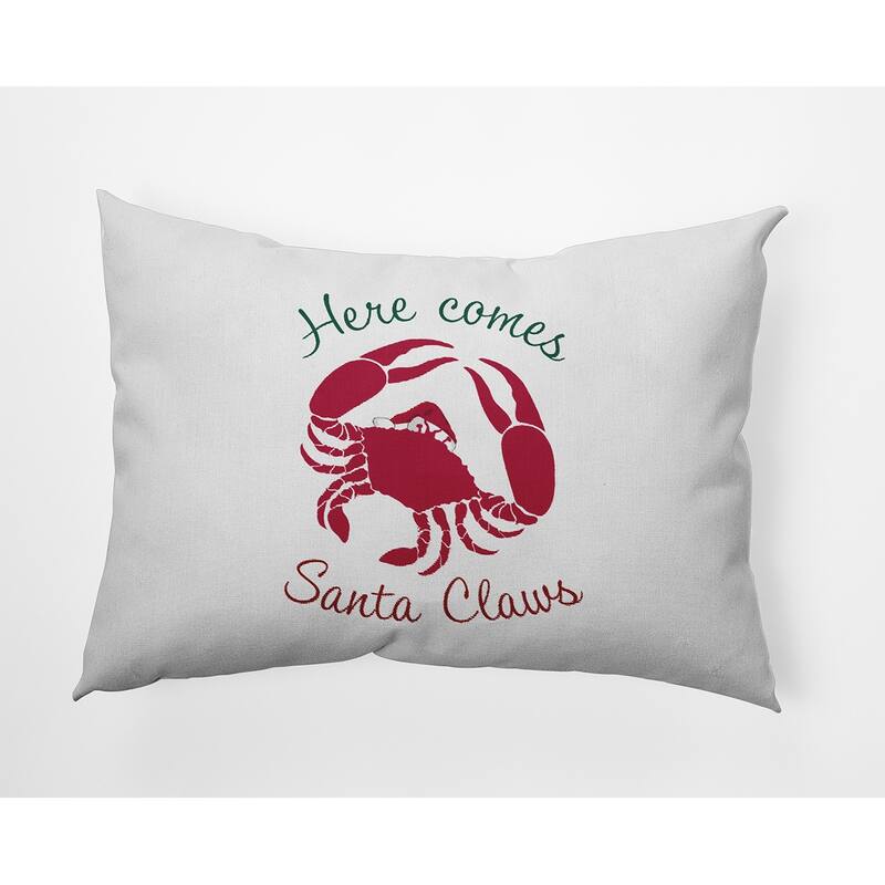 Santa Claws Crab Beachy Christmas Indoor/Outdoor Throw Pillow - 14" x 20" - Christmas Pink