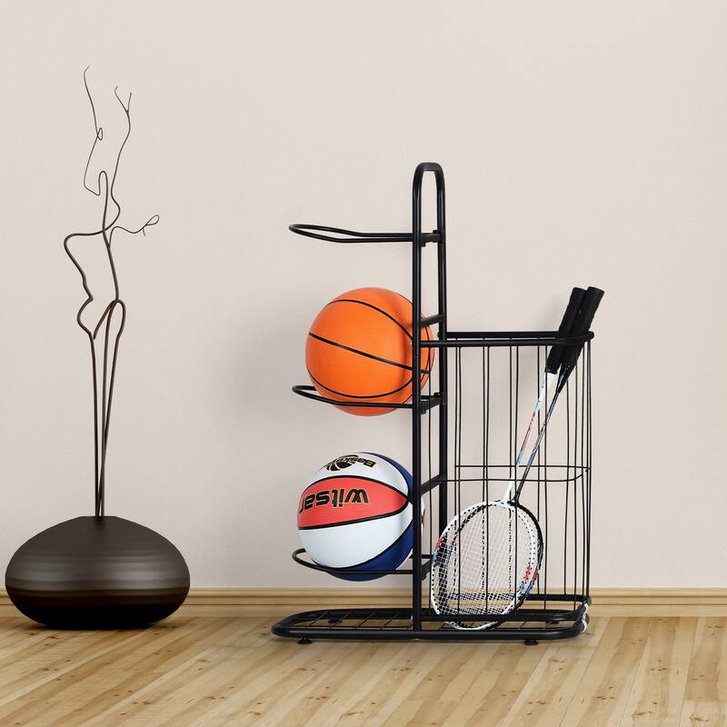 Ball Storage Rack with Basket - 3-Tier