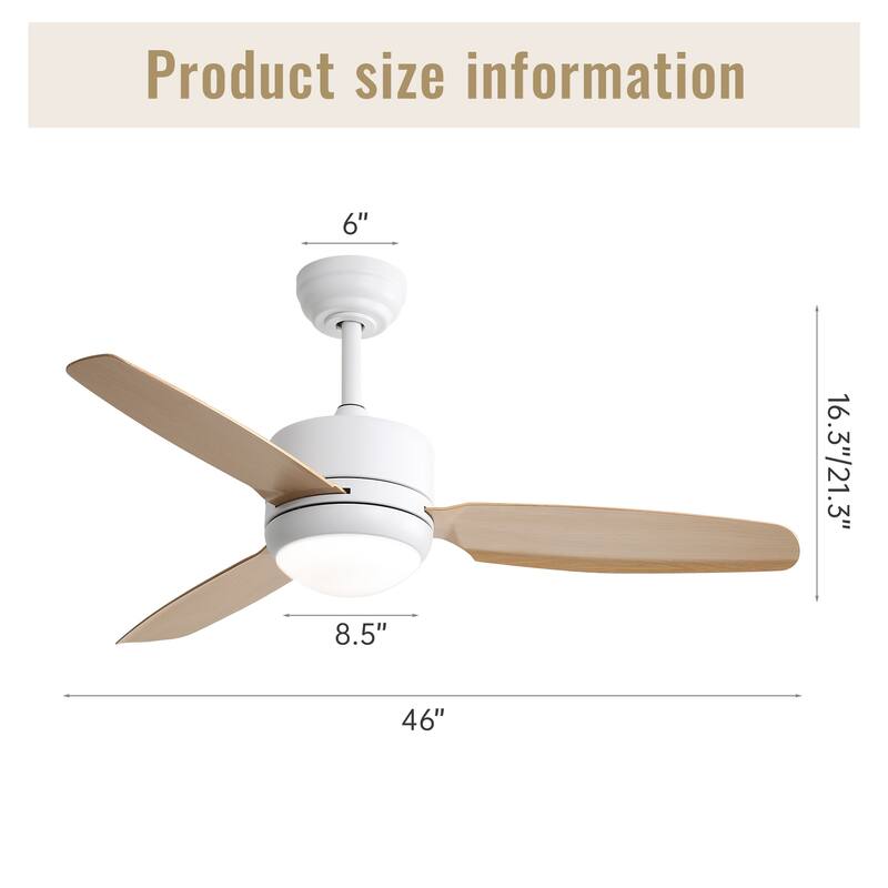 6-Speed Remote Control Ceiling Fan with 3-Color Changing Light & Timer Function, Reversible DC Motor