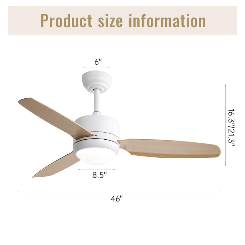 Low Profile Reversible Ceiling Fans with Lights and Remote Control, 46 Inch LED Ceiling Fan Light, Noiseless DC Motor, 6 Speeds