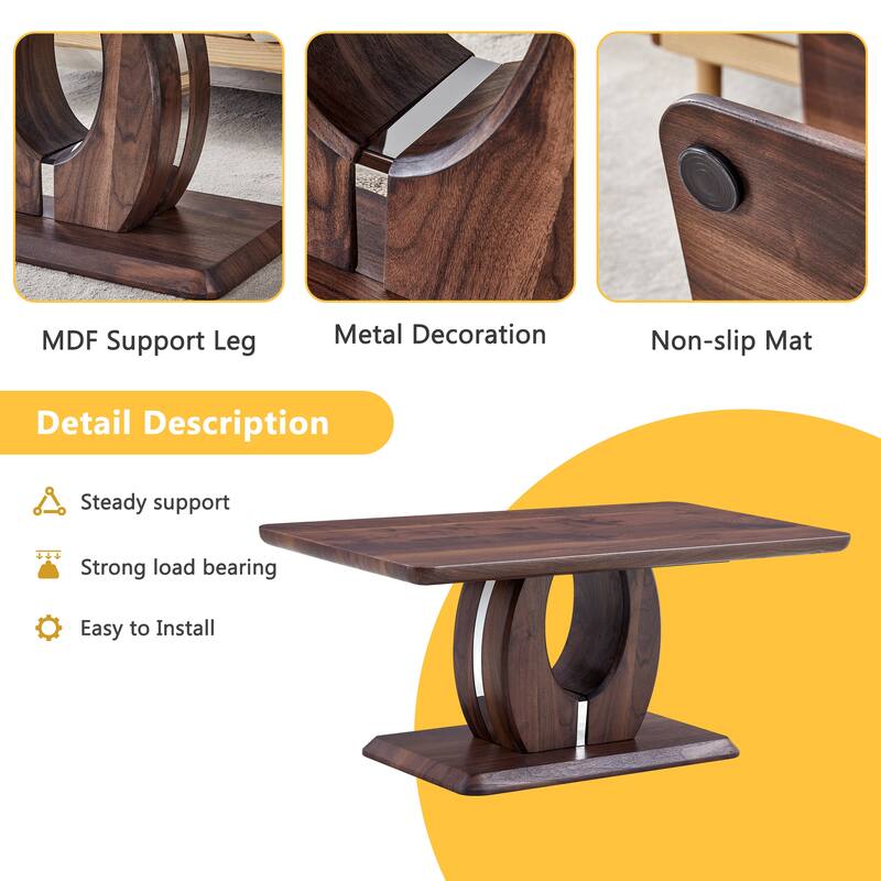 Roomfitters Walnut MDF Coffee Table with Dark Brown Texture, Rectangular Minimalist Side Table for Cozy Interiors, Walnut
