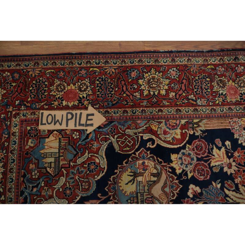 Hand Knotted Oriental 100% Wool Carpet Traditional Floral Navy Blue & Blues Kashan (Dabir) Area Rug - 7' 1'' X 4' 2''
