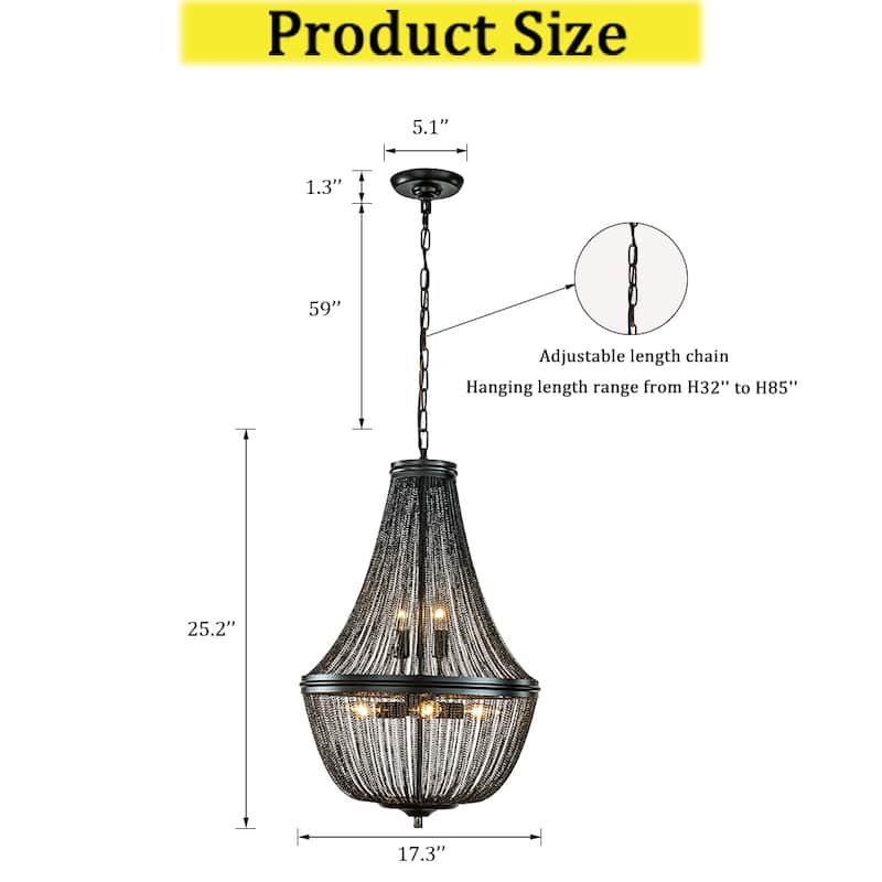 CraftHome Modern 6-Light French Empire Chainmail Chandelier