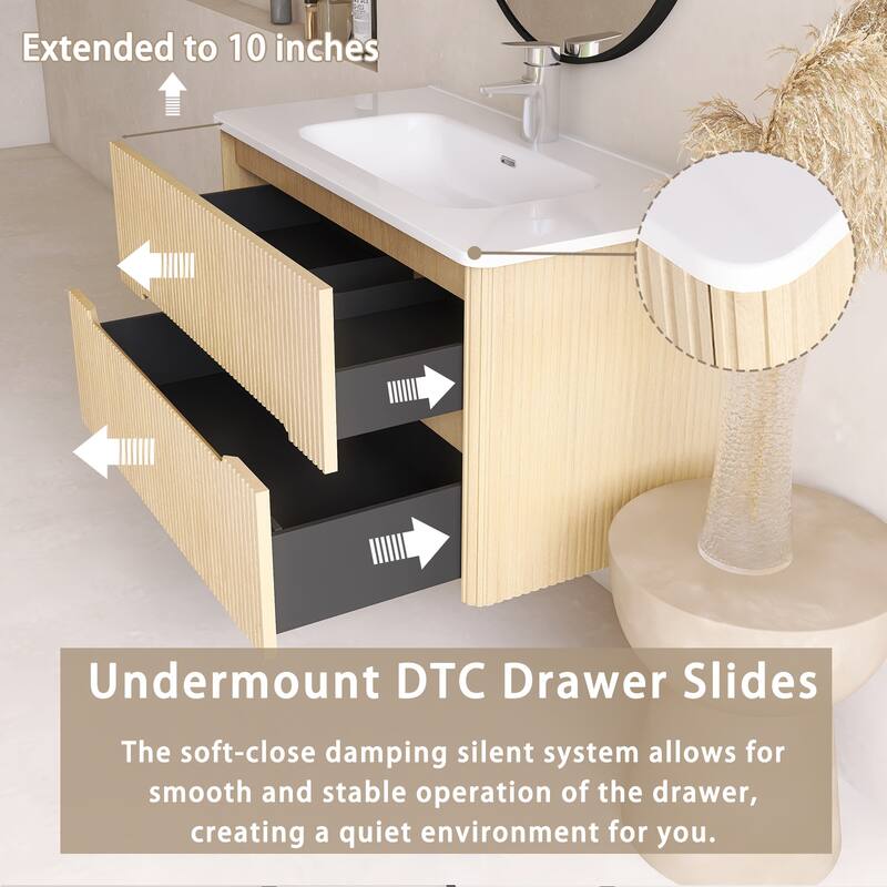 Emma 36 inch Wall-Mounted Bathroom Vanity Set with Integrated Ceramic Sink - 36"x18"x20"