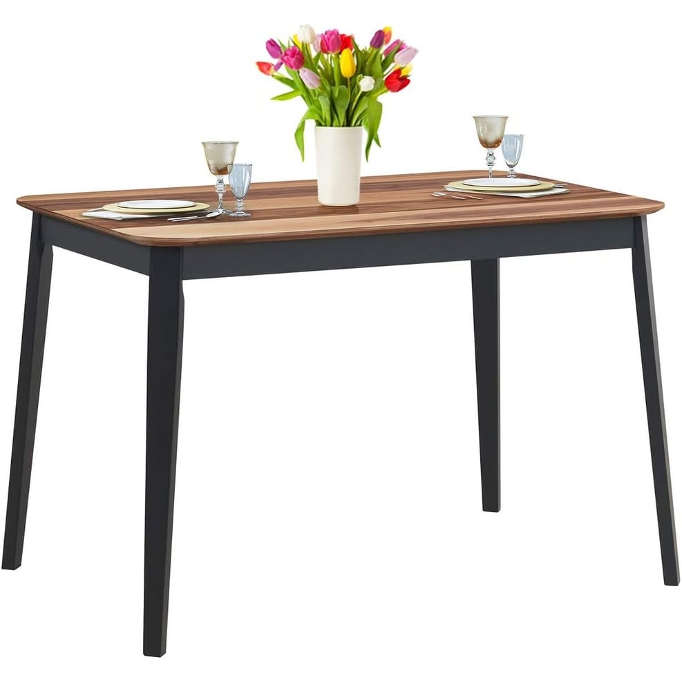 43.5 Inch Rectangular Dining Table with Rubber Wood Legs for Kitchen, Dining Room, and Living Room - Walnut & Black