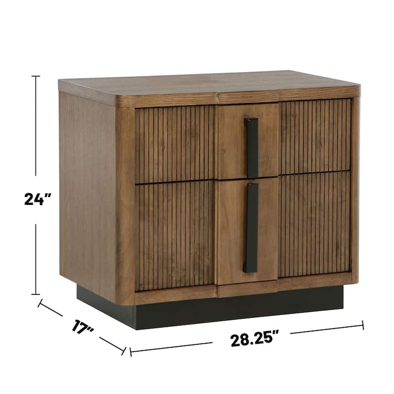 2 Drawers Wooden Nightstand with Vertical Pulls in Ash Brown