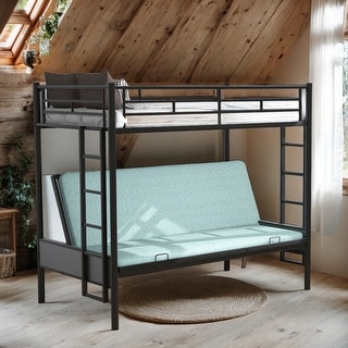 Twin Over Full Bunk Bed with Convertible Futon, Black