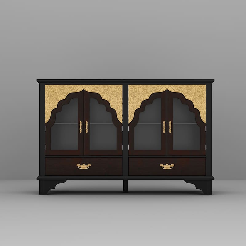 American Retro Solid Wood Carved White Buffet Cabinet Sideboard White Storage