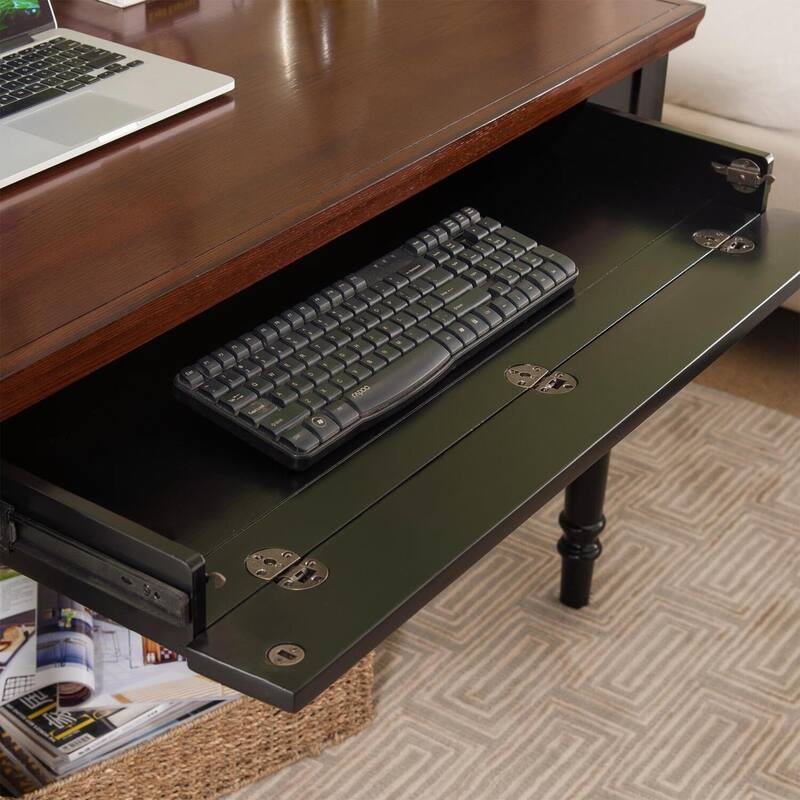 Turned Leg Laptop Desk - Drop Front Keyboard Drawer - Antique Ambiance Writing Table