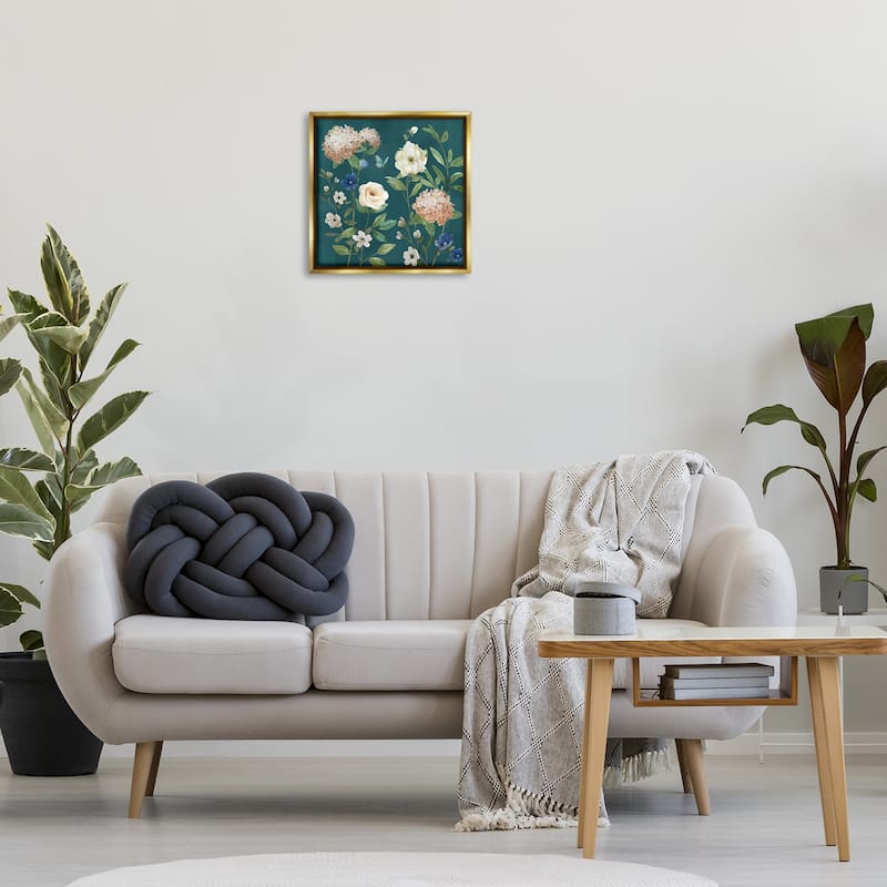 Stupell Bright Garden Blooms on Green Framed Floater Canvas Wall Art Design By Nan
