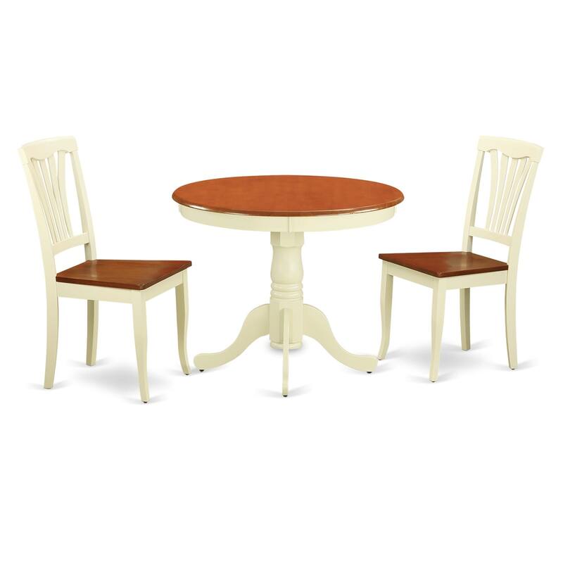 East West Furniture 3 Piece Modern Dining Table Set Contains a Round Kitchen Table and 2 Dining Chairs(Finish Options)
