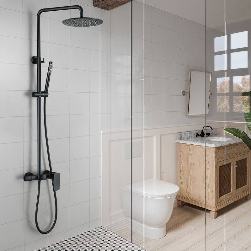 47"H Solid Brass Wall-Mounted Exposed Shower System with Tub Spout (Valve Included)