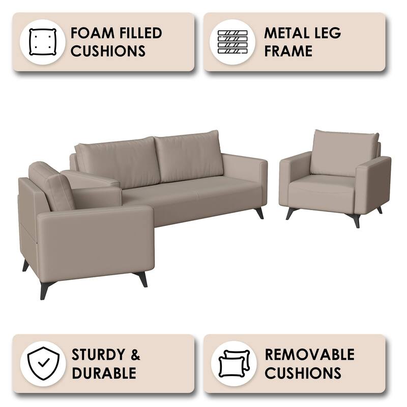 3-Piece Sofa Set Upholstered in Leather Inno Series by LeisureMod