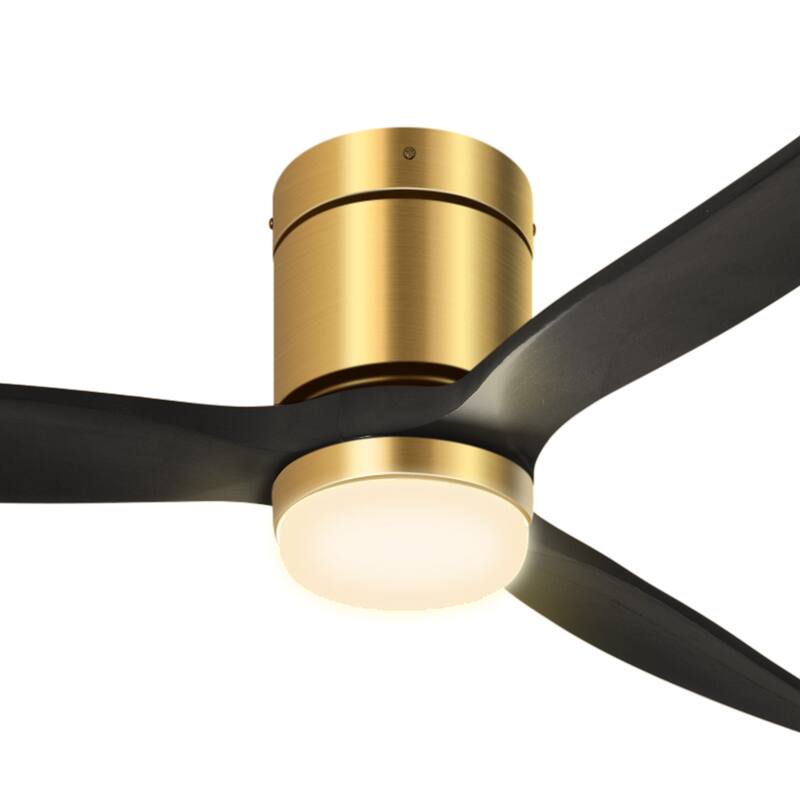 Moasis 52 Inch Low Profile Flush Mount Wood Blades Ceiling Fan with LED Light and Remote