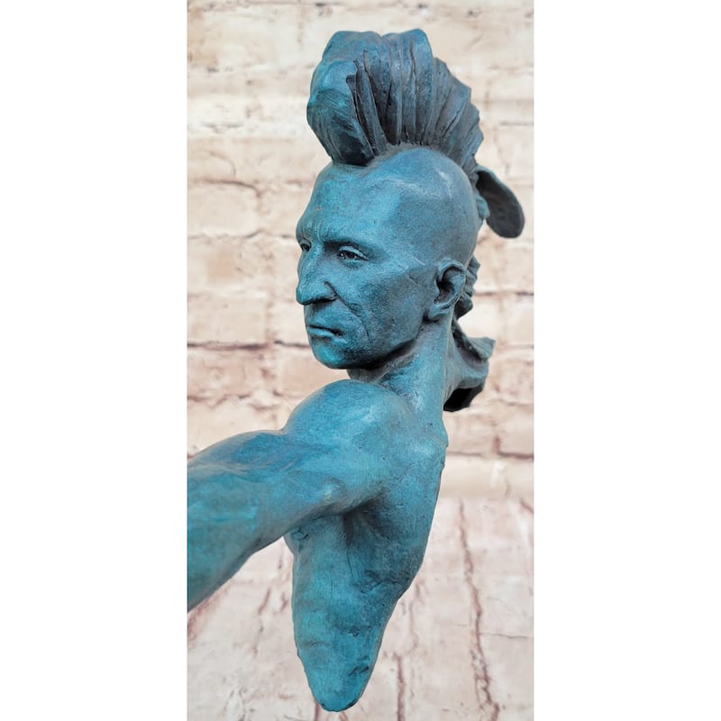 Native American Indian Mohawk Archer Pulling Bow Bronze Sculpture By Mario Nick