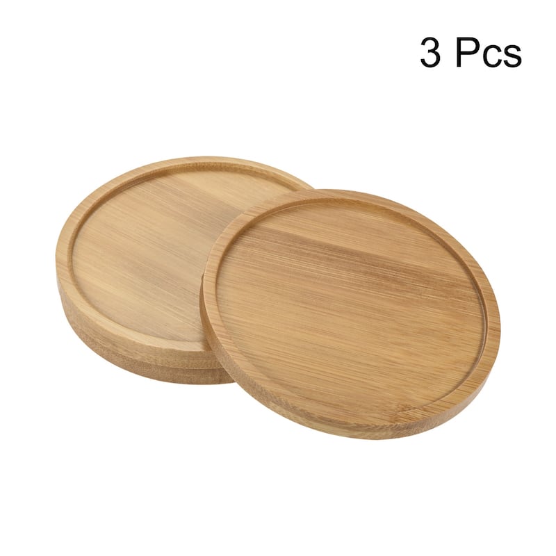 Plant Pot Saucers OD Bamboo Round Flower Drip Trays for Indoors