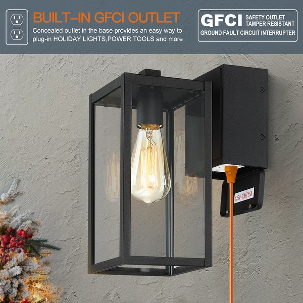 True Fine 1 Light Black Outdoor Wall Sconce Light with Built in GFCI Outlets 12 inchh x 5.3 inchw x 9 Inche 12 inchh Size 12H OS130001