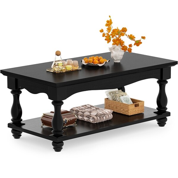 French Country Coffee Table with Storage Shlef, Farmhoues